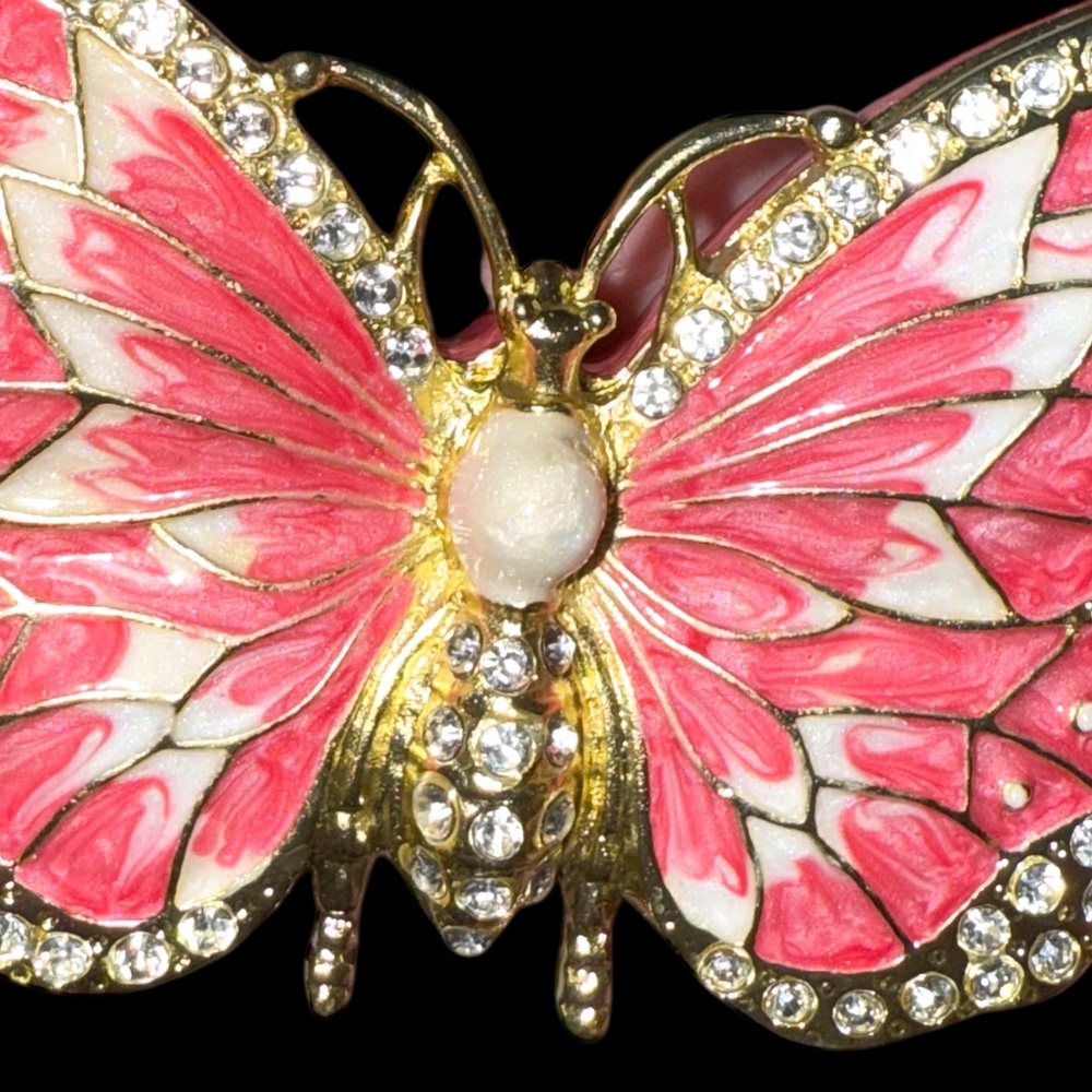 🦋 Kubla Crafts Jeweled Pink & Gold Butterfly Hinged Trinket Box NEW - Picture 7 of 9